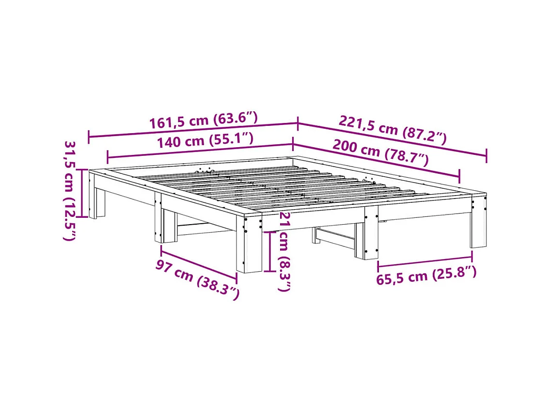 Estructura de cama sin colchón madera de pino blanca 140x200 cm