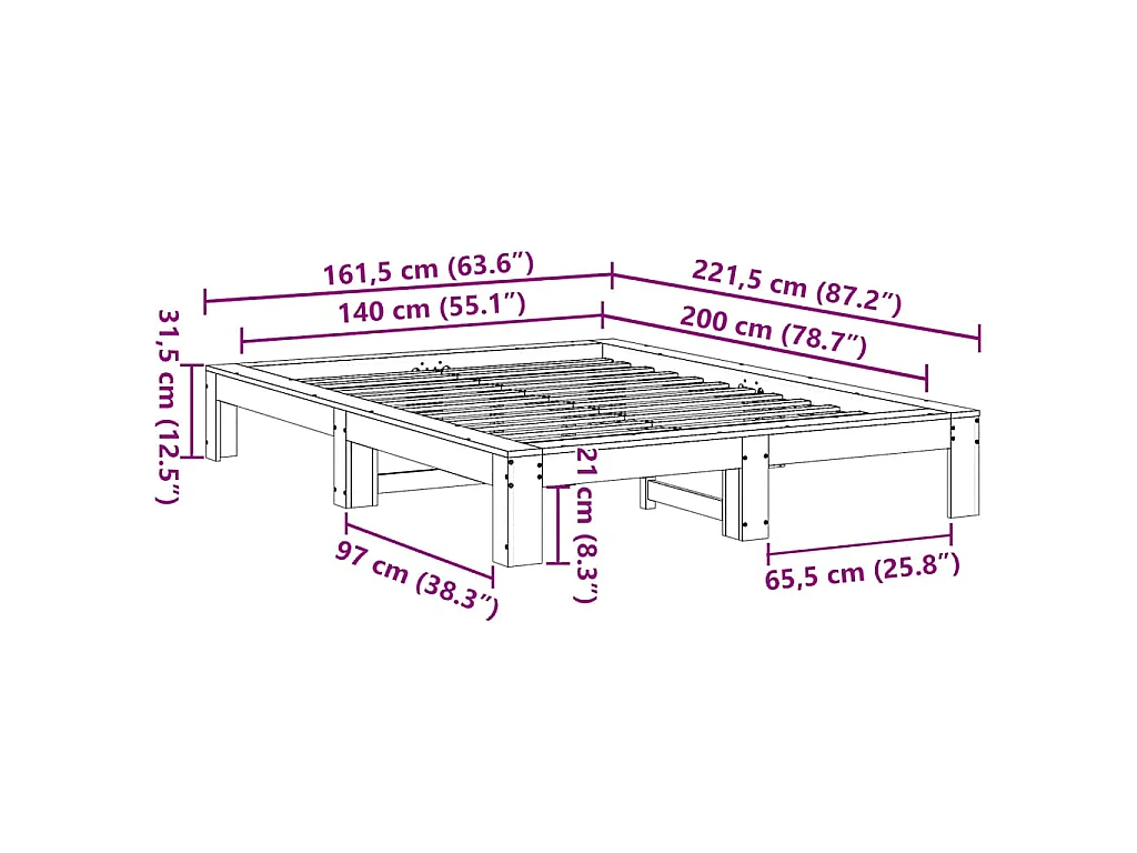 Bedframe zonder matras massief grenenhout 140x200 cm