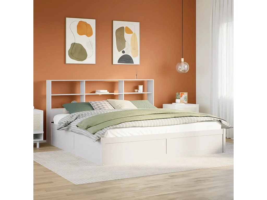 Cadre de lit sans matelas blanc 180x200 cm bois massif de pin