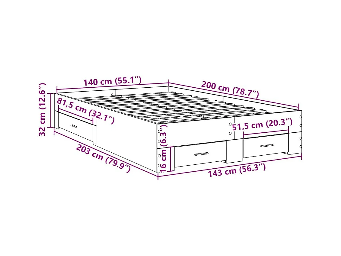 Cadre de lit Marron 140 x 200 cm Bois d'ingénierie