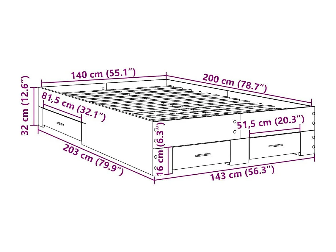Bettrahmen mit Schubladen Braun 140 x 200 cm Holzwerkstoff