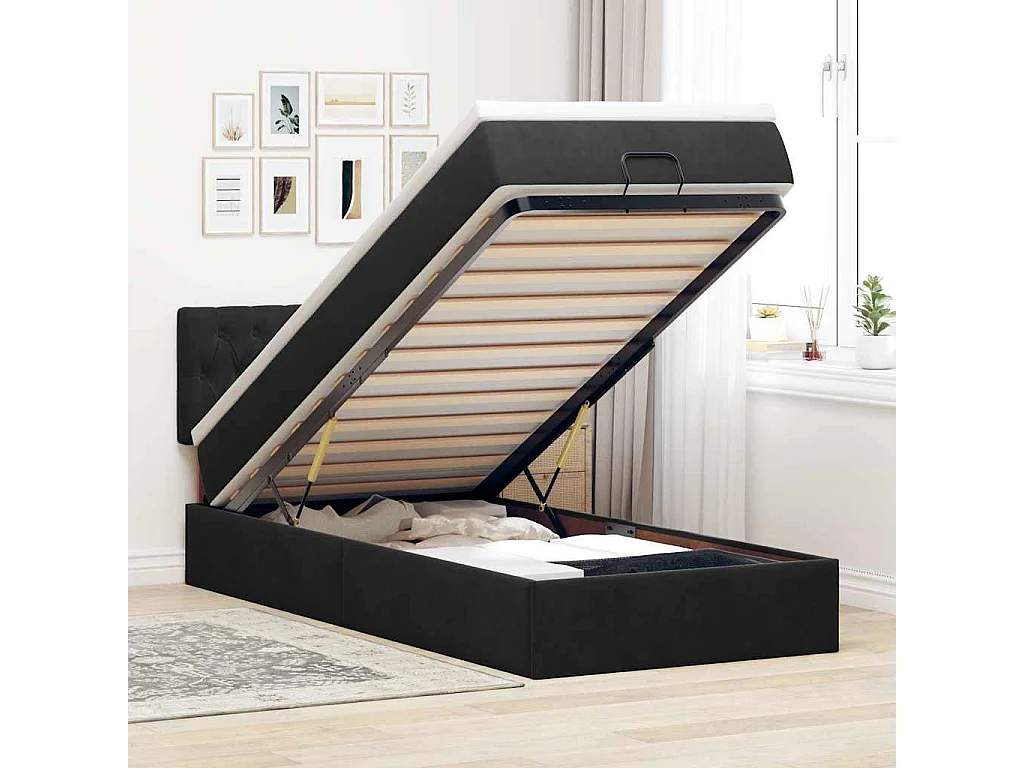 Ottoman bed met matras en LED's 90x190cm fluweel zwart