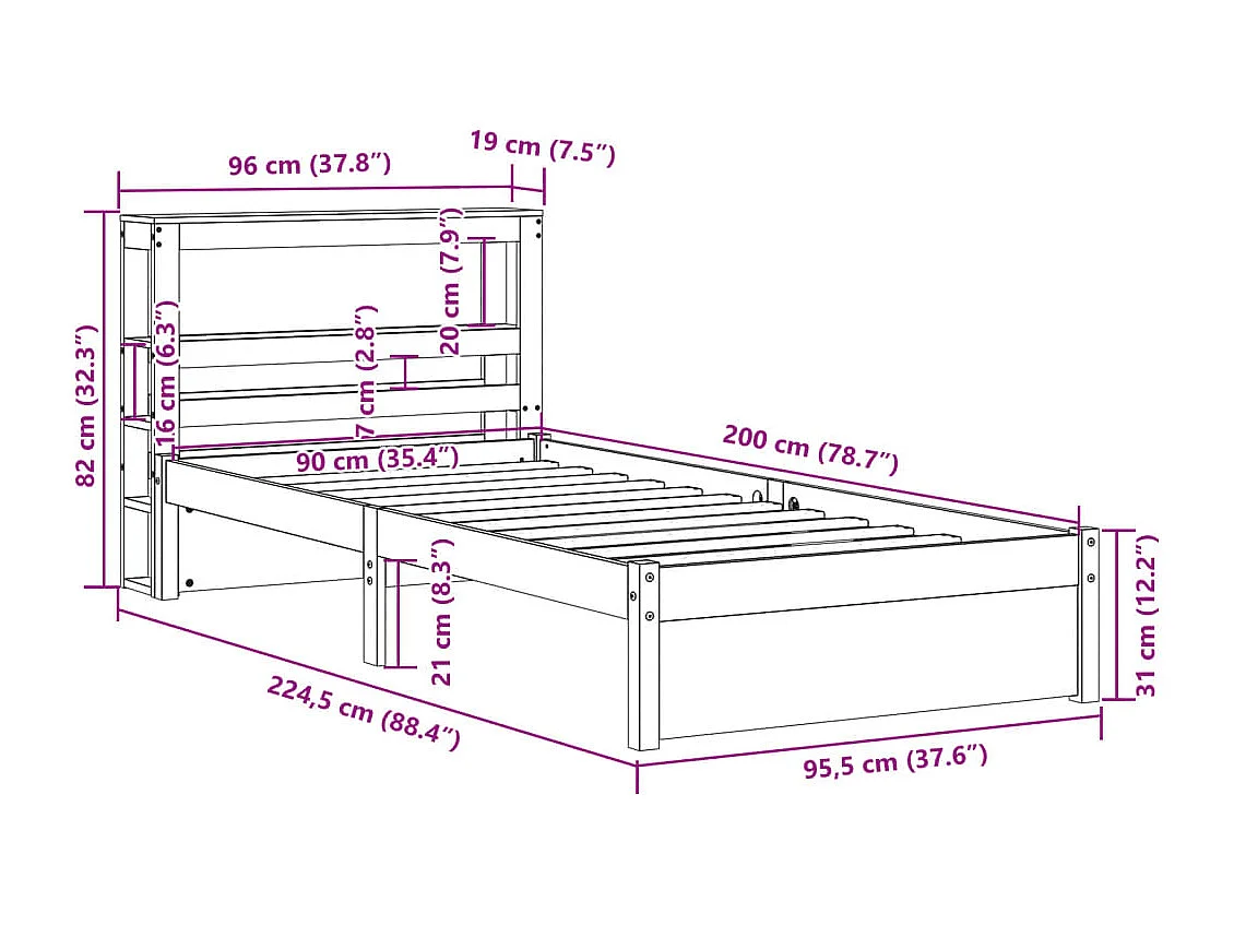 Bettgestell mit Kopfteil ohne Matratze 90x200 cm