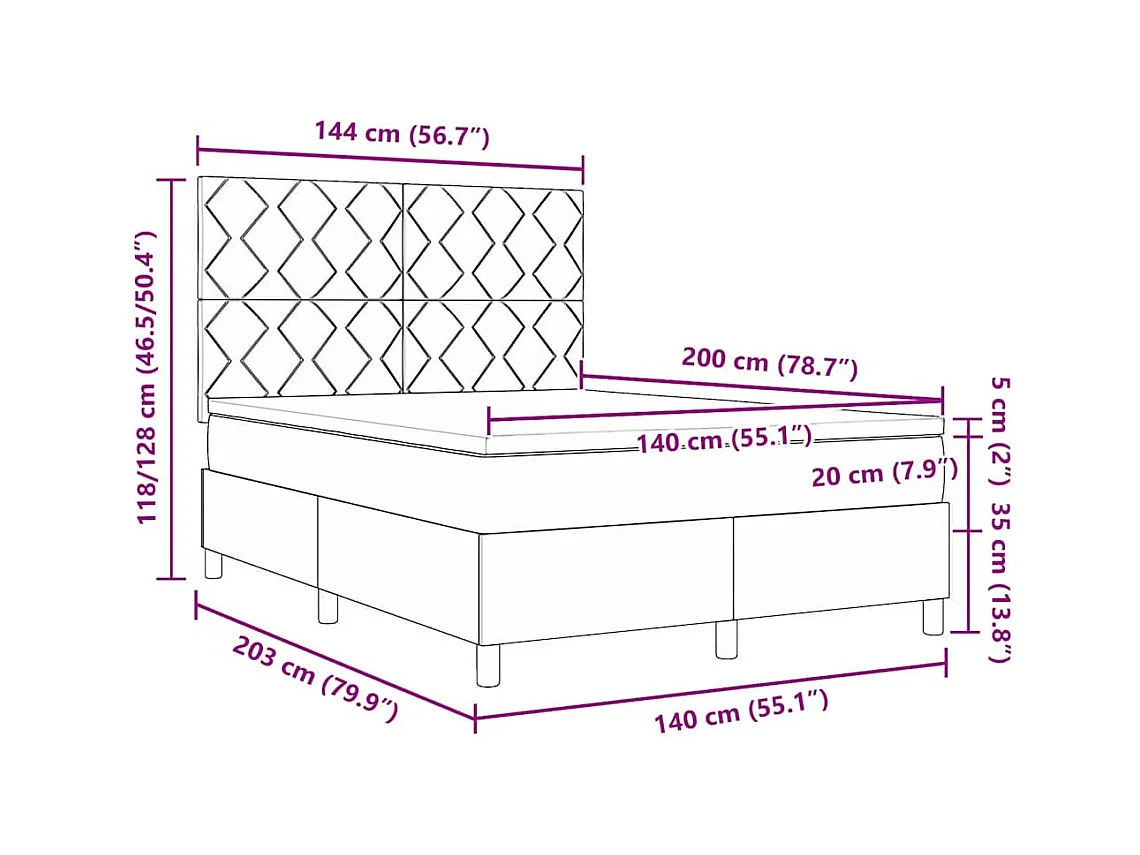 Lit à ressorts avec matelas Gris clair 140 x 200 cm tissu