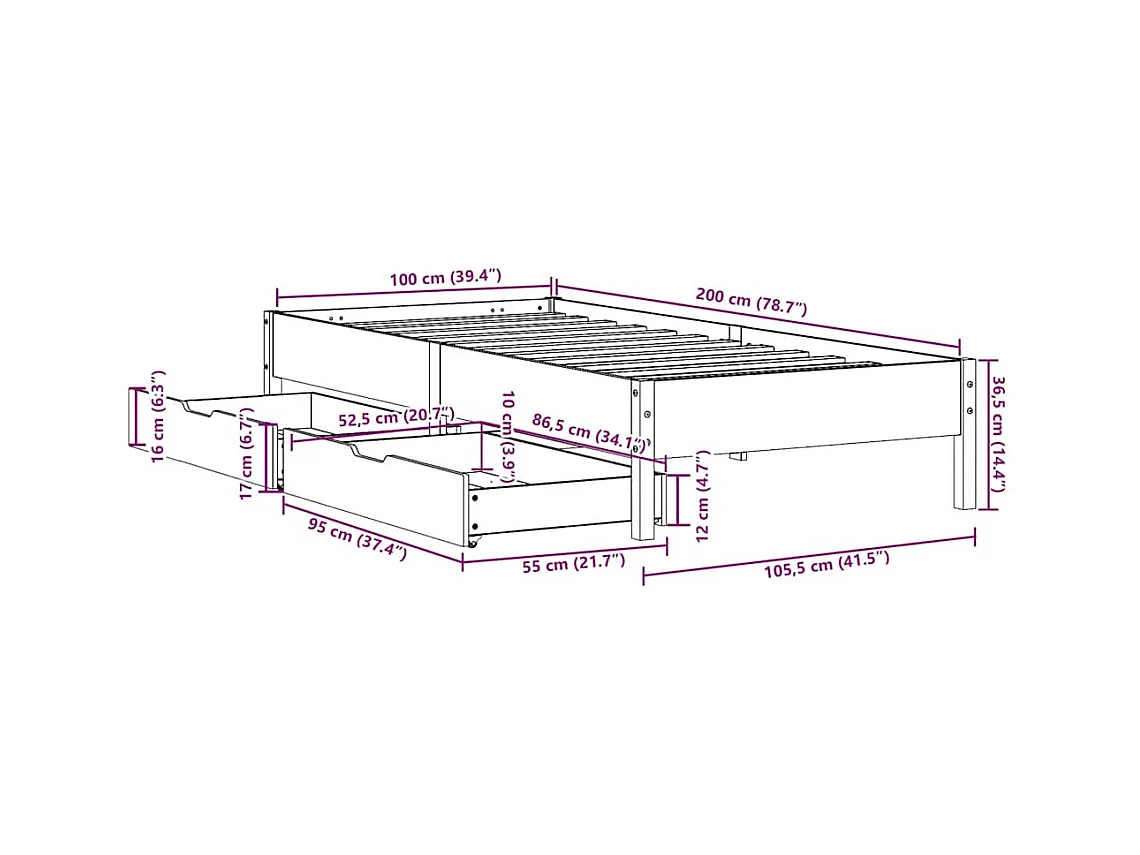 Giroletto senza Materasso 100x200 cm in Legno Massello di Pino