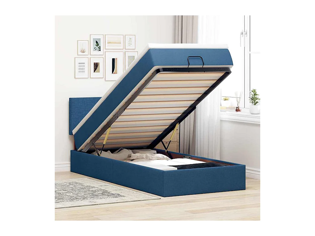 Bed met matras 90x200 cm stof blauw