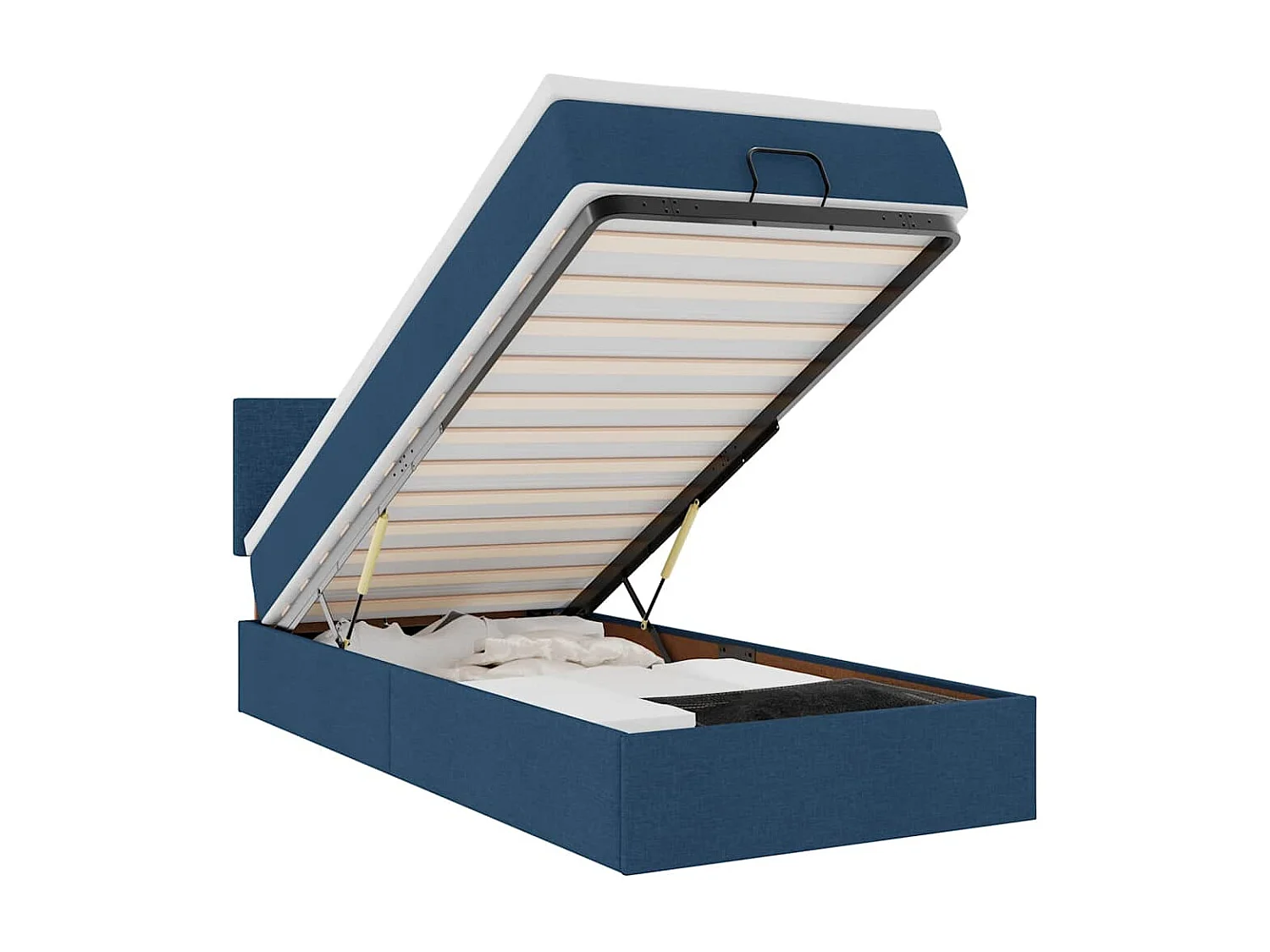 Lit ottoman avec matelas bleu 90x200 cm tissu