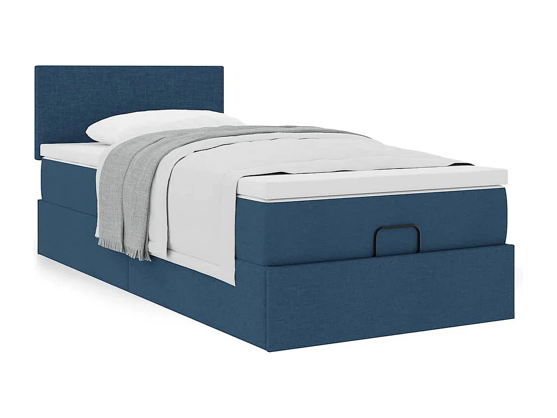 Lit ottoman avec matelas bleu 90x200 cm tissu