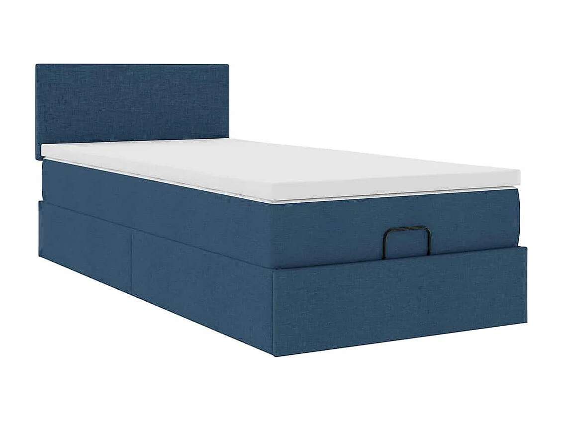 Lit ottoman avec matelas bleu 90x200 cm tissu