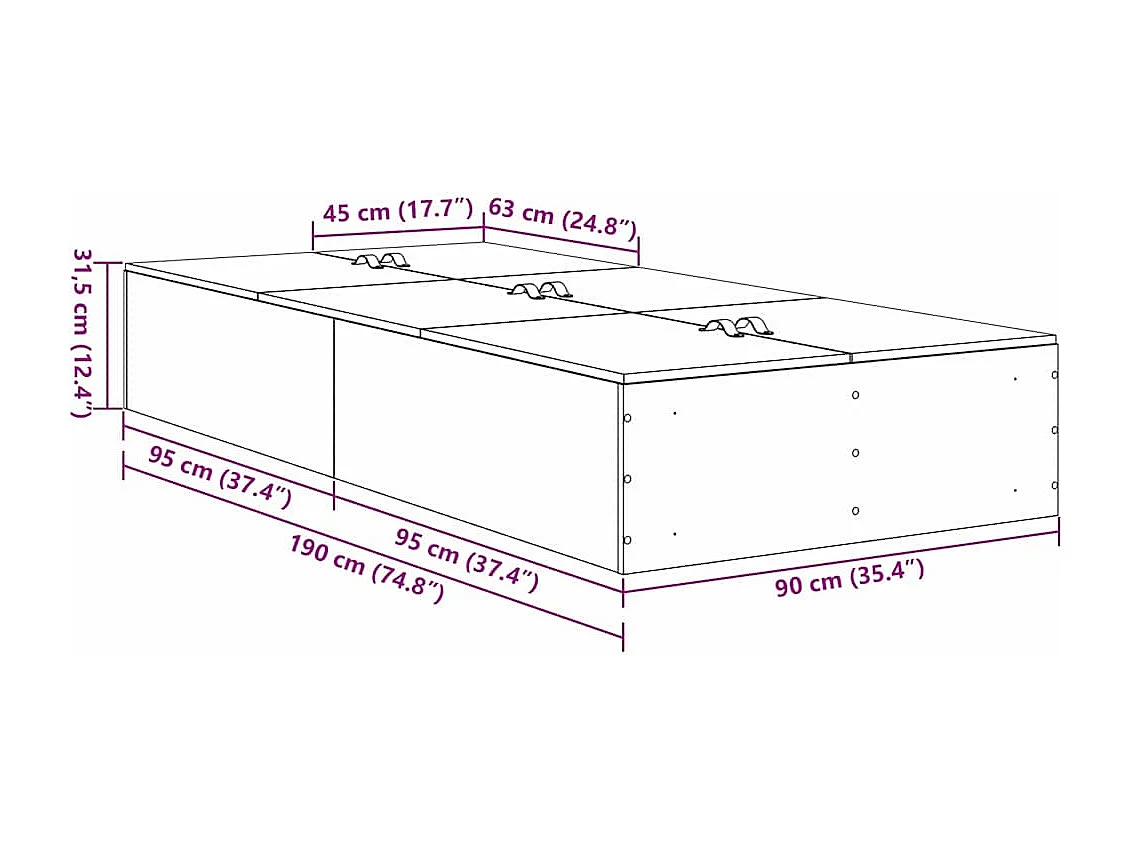 Cama con almacenamiento Roble ahumado 90 x 190 cm