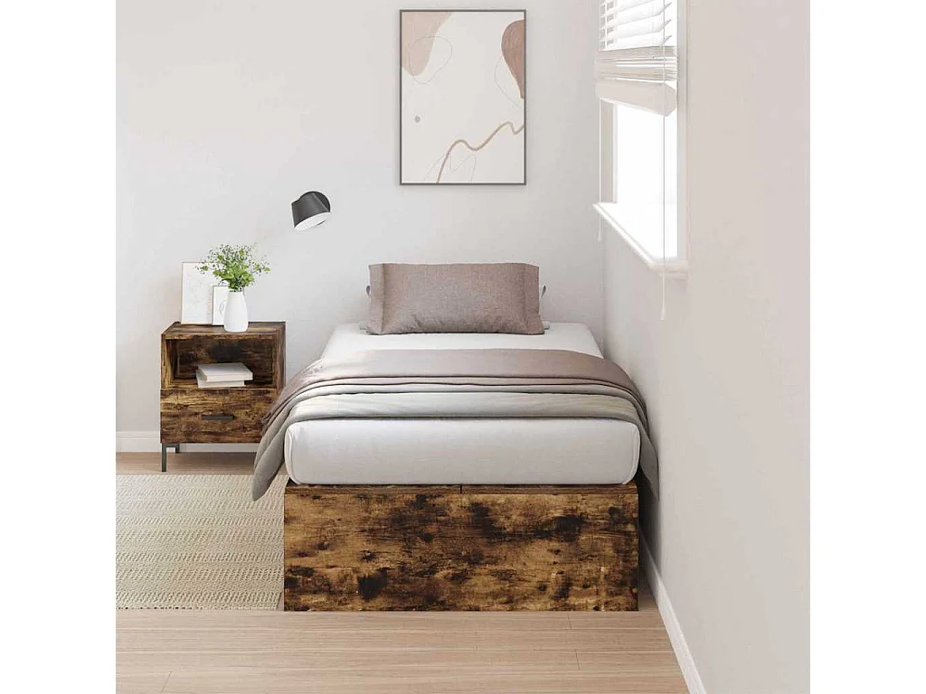 Cadre de lit avec rangement Chêne fumé 90 x 190 cm