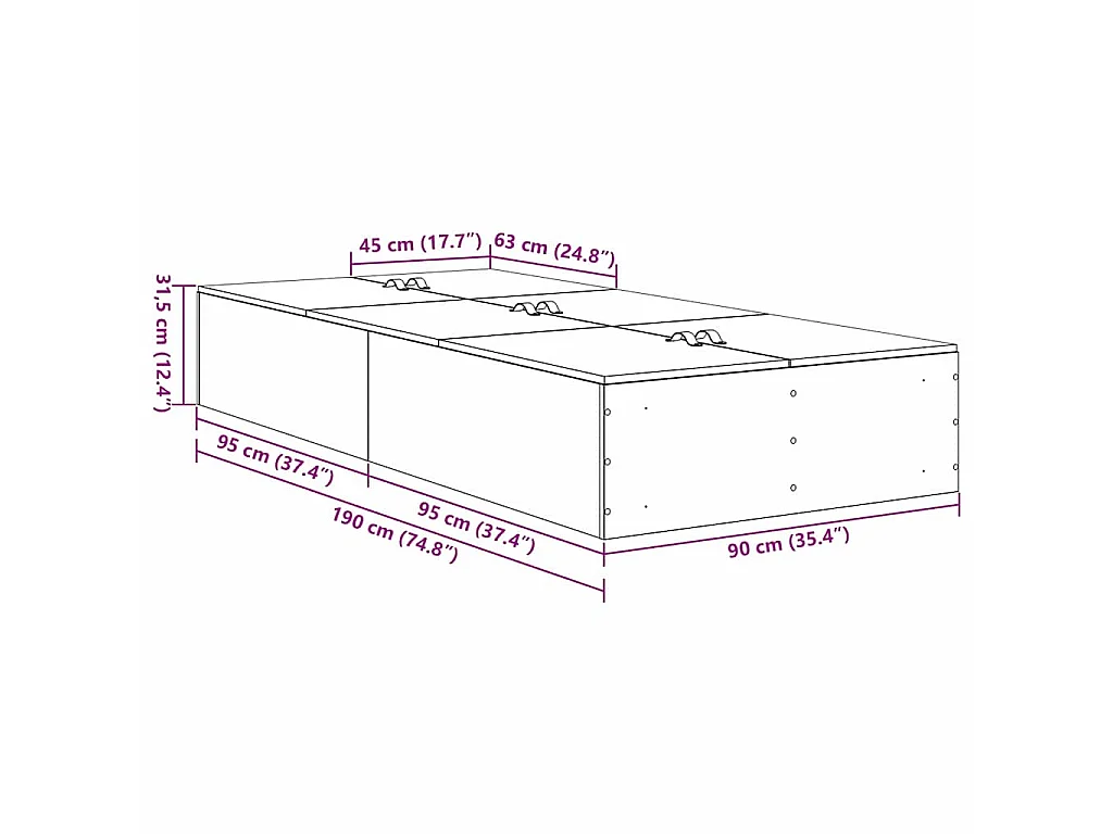 Cadre de lit avec rangement Chêne fumé 90 x 190 cm