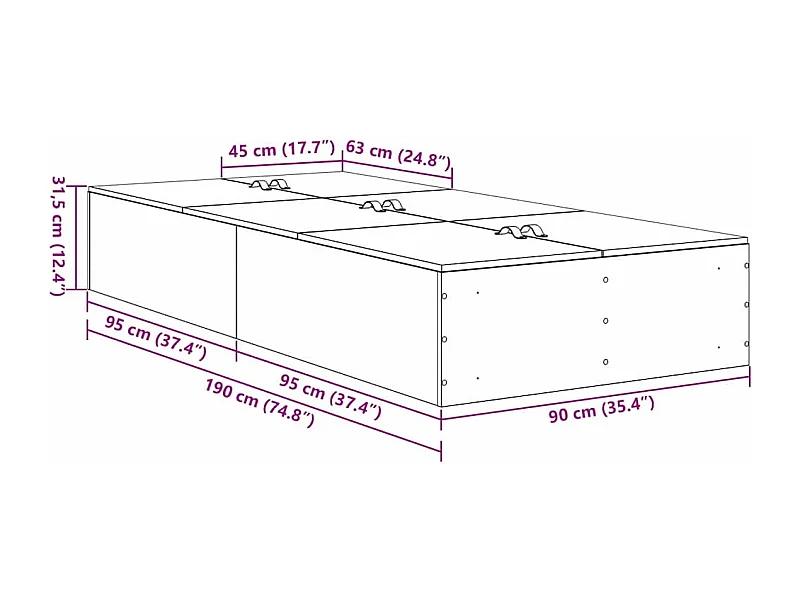 Cadre de lit avec rangement Chêne fumé 90 x 190 cm
