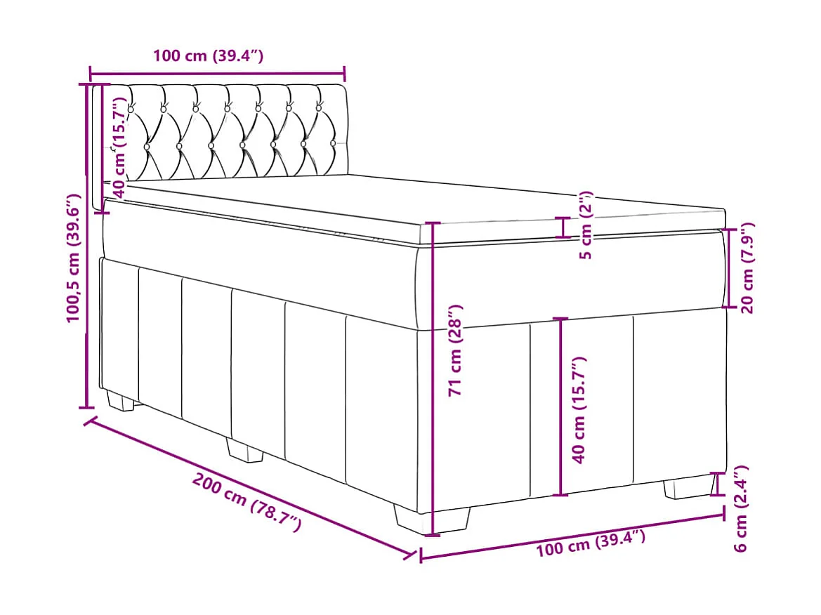 Boxspringbett mit Matratze Taupe 100x200 cm Stoff