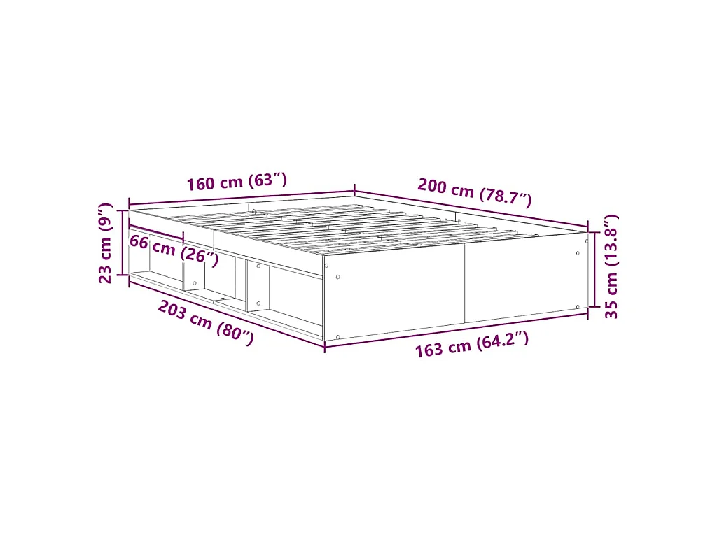 Cadre de lit sans matelas vieux bois 160x200 cm bois ingénierie