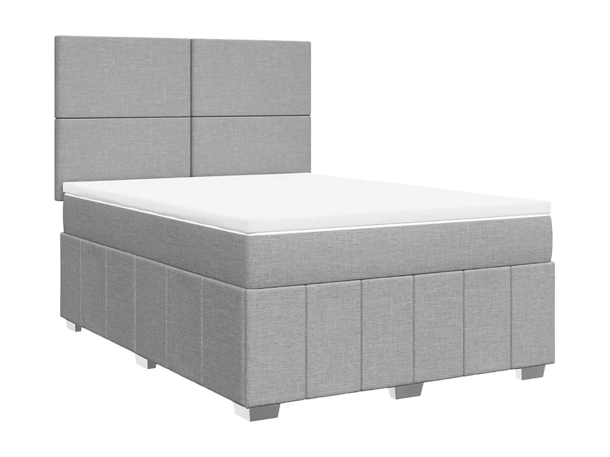 Cama box spring con colchón tela gris claro 140x200 cm