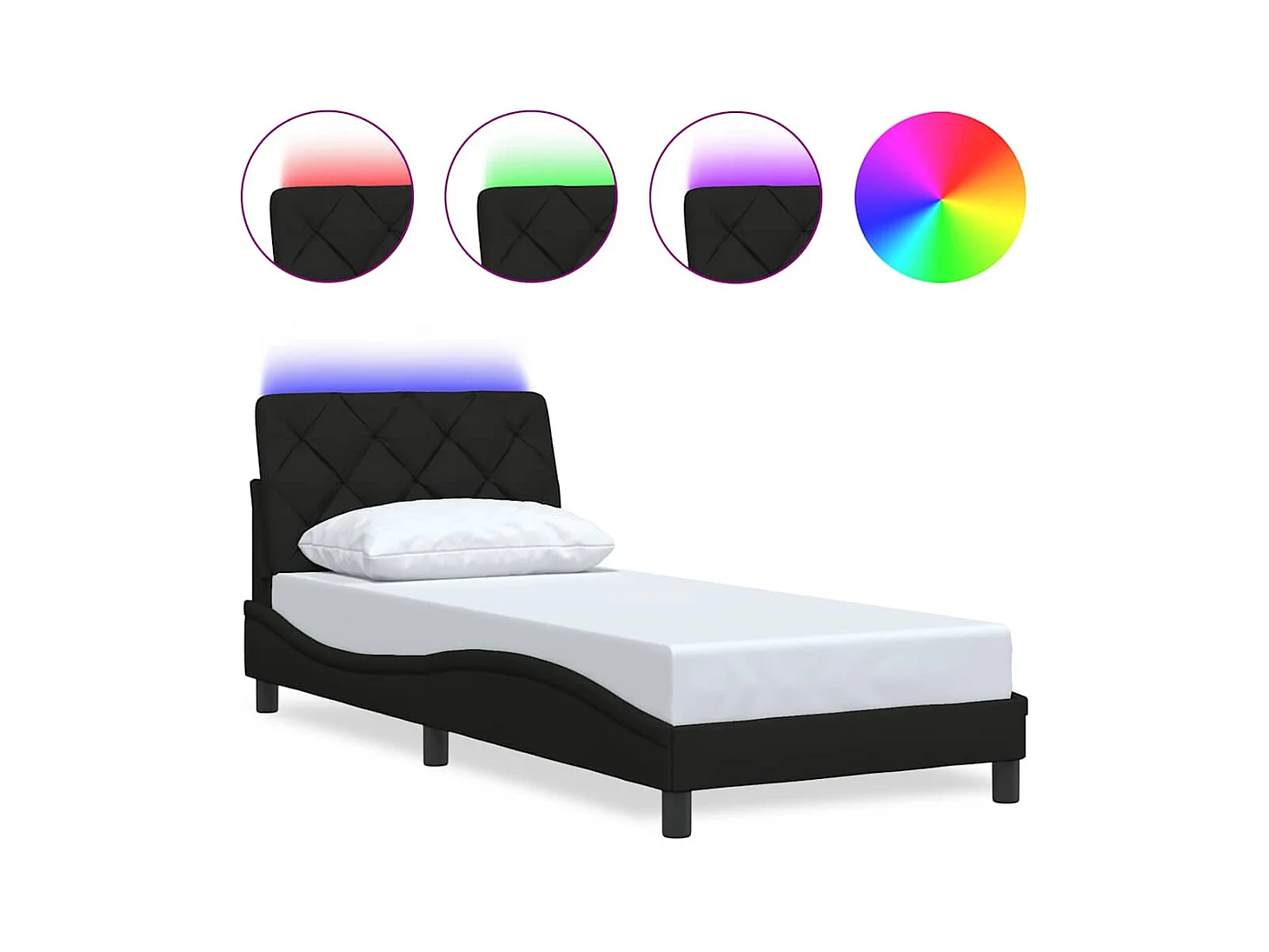 Cadre de lit avec LED sans matelas noir 90x200 cm tissu