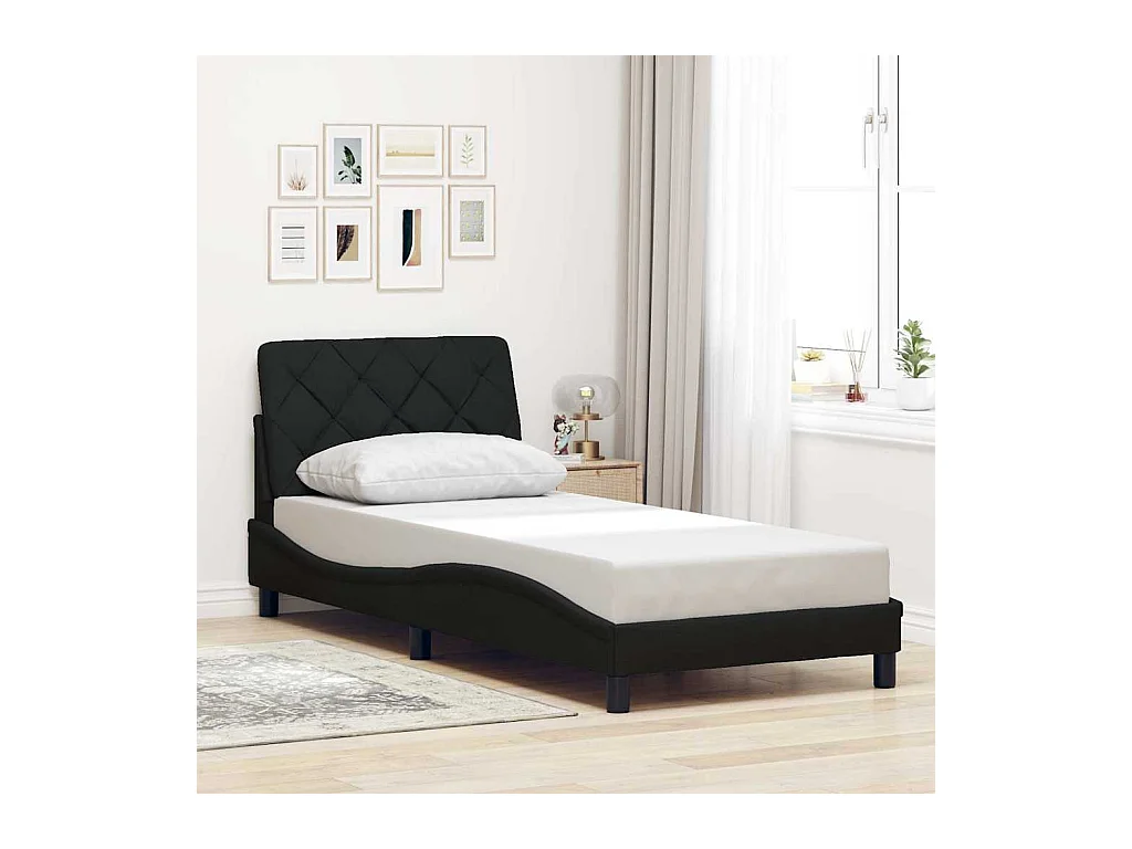 Cadre de lit avec LED sans matelas noir 90x200 cm tissu