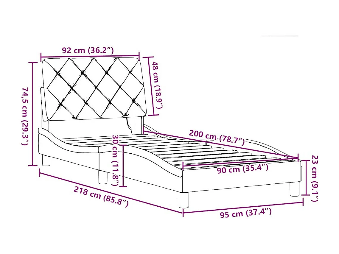 Bedframe met LED zonder matras 90x200 cm stof zwart