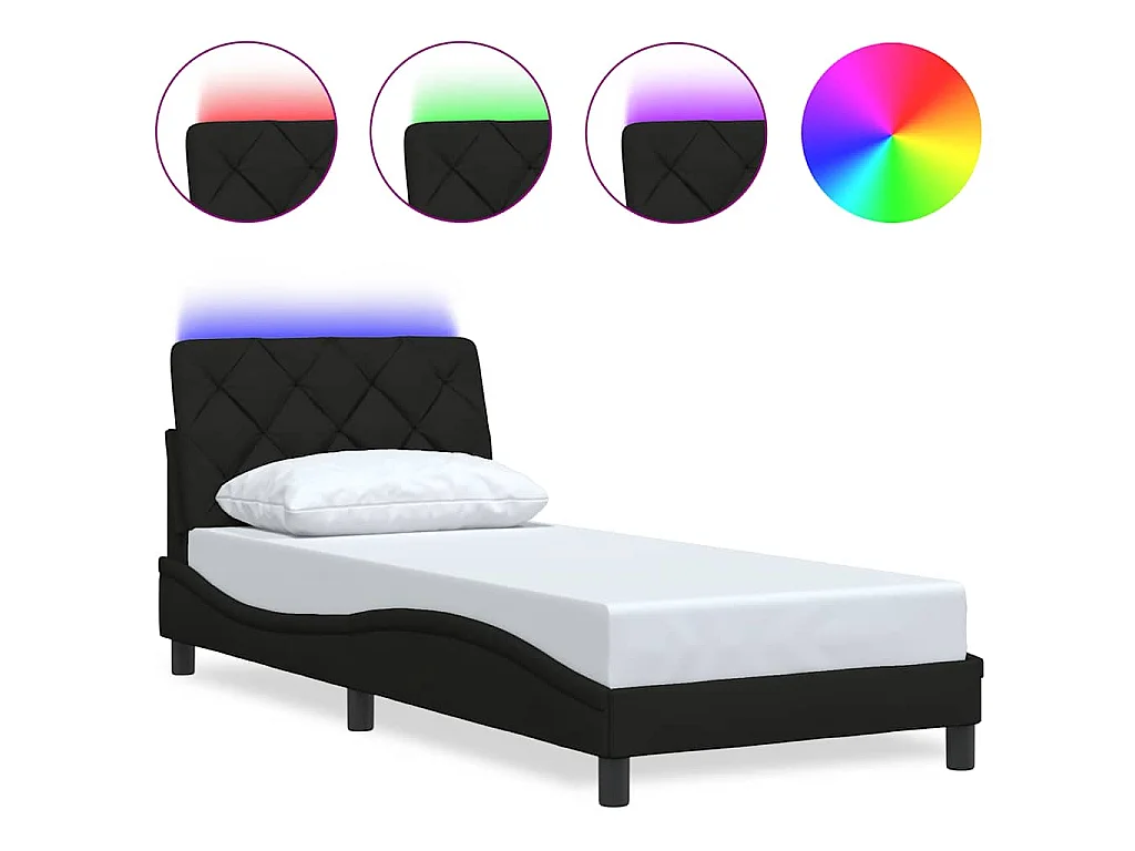 Estrutura de cama com LED sem colchão 90x200 cm tecido preto