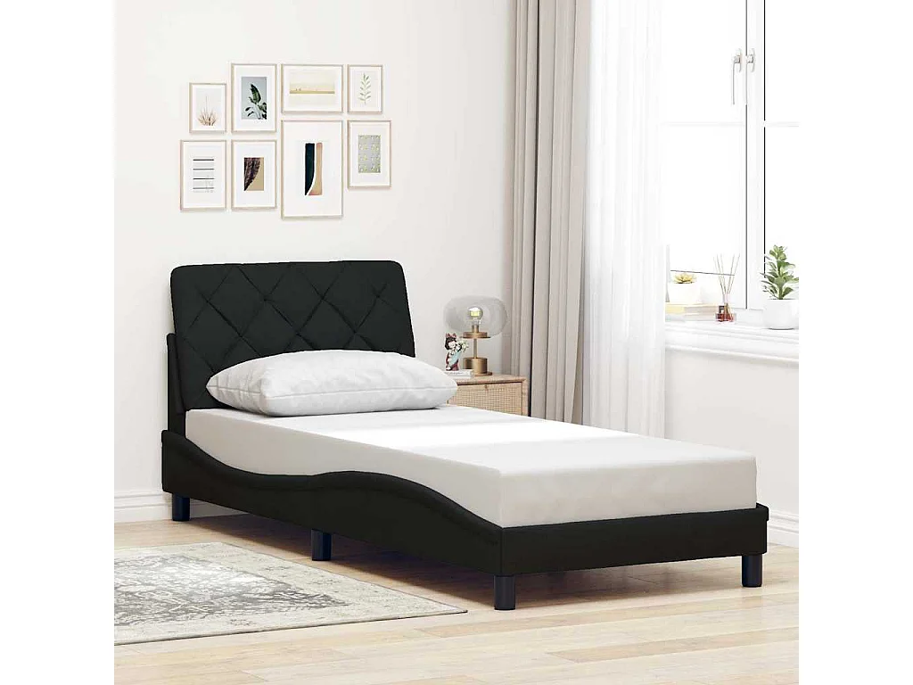 Estrutura de cama com LED sem colchão 90x200 cm tecido preto