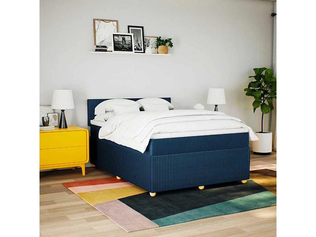 Sommier à lattes de lit avec matelas Bleu 140x190 cm Tissu