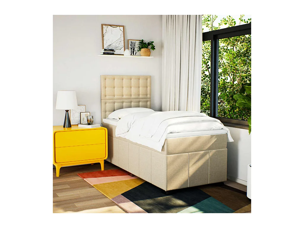 Boxspringbett mit Matratze Creme 90x200 cm Stoff