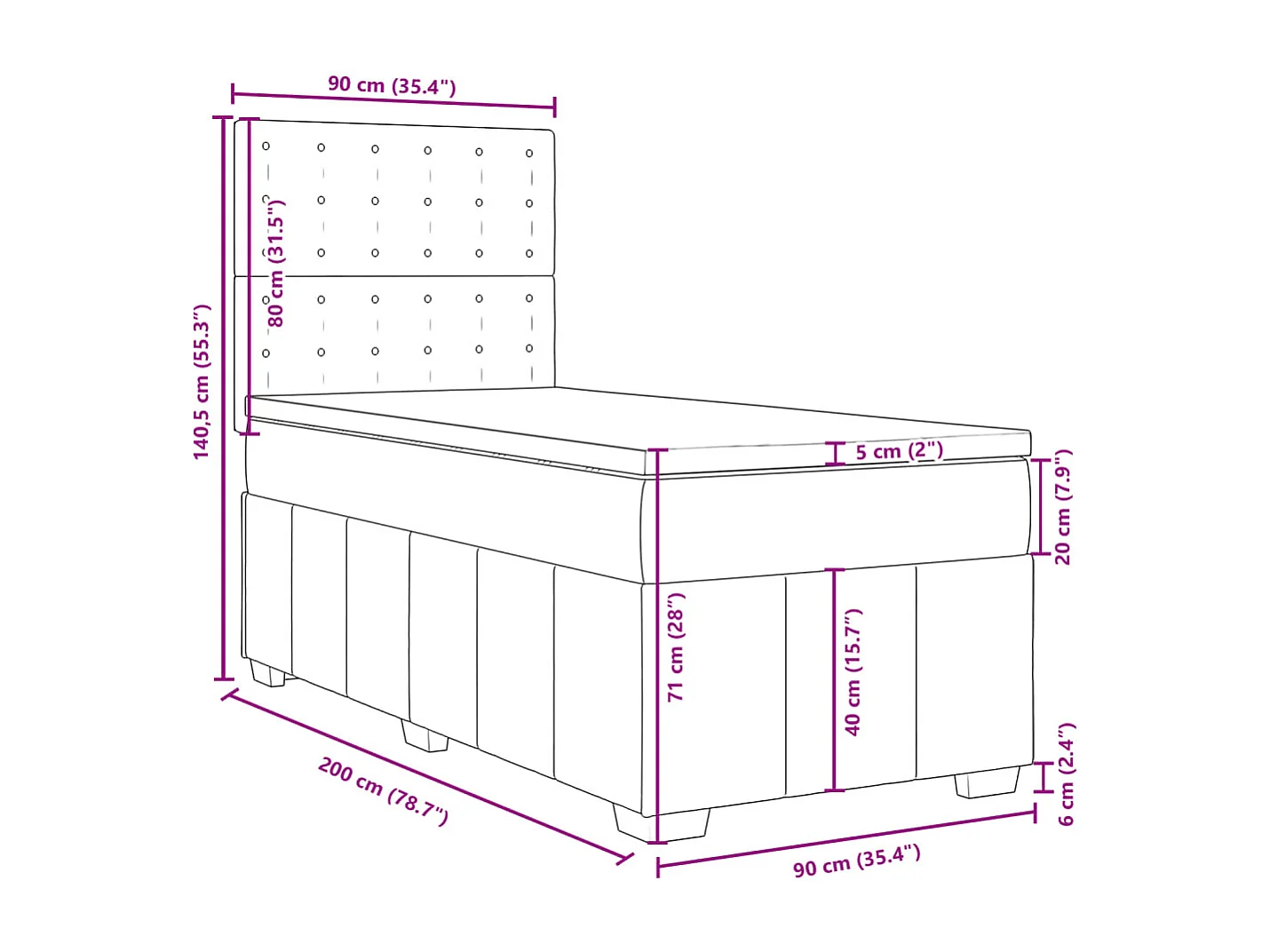 Boxspring met matras stof crèmekleurig 90x200 cm
