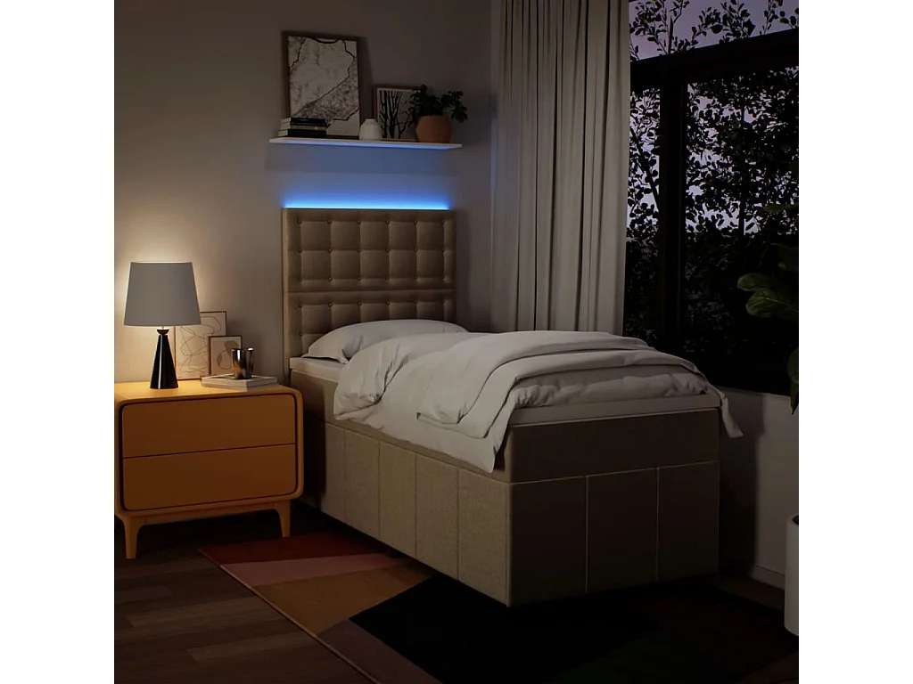 Boxspring met matras stof crèmekleurig 90x200 cm