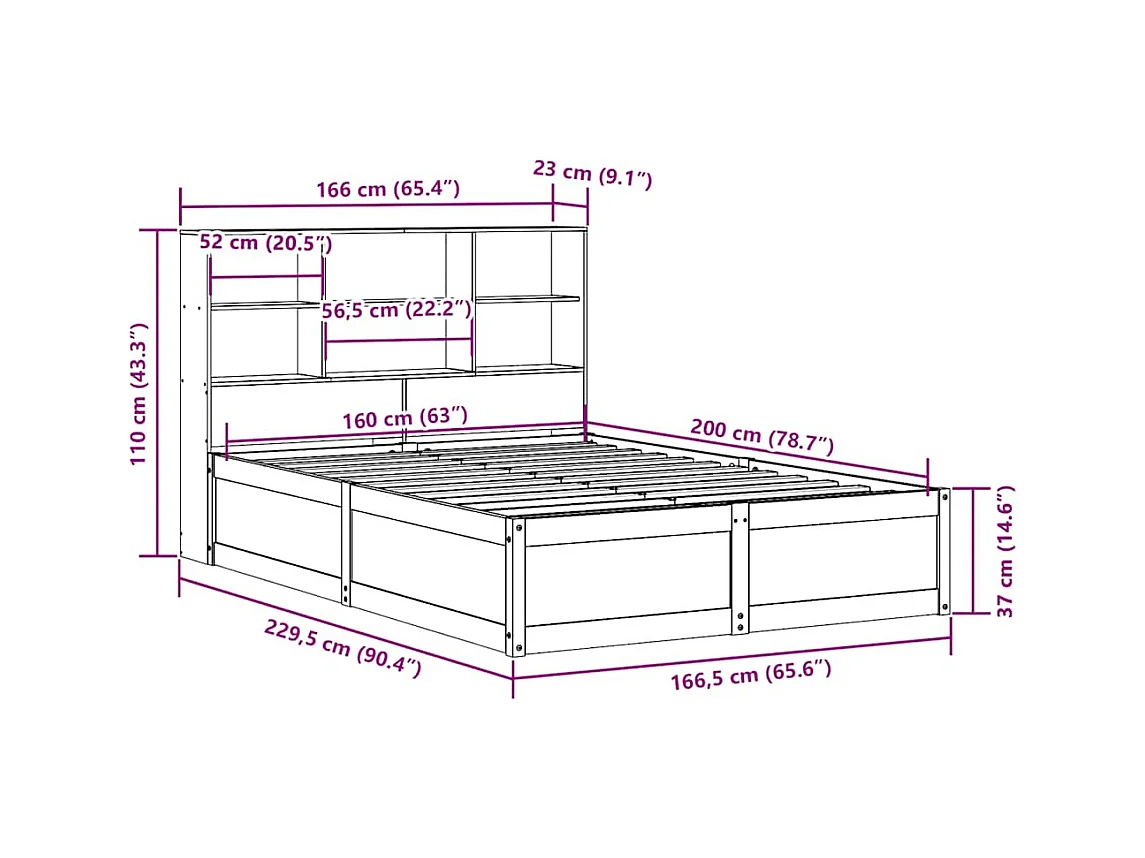 Cama sem colchão 160x200 cm madeira de pinho maciça