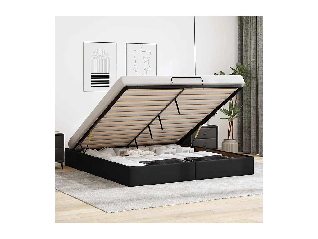 Ottoman-Bett ohne Matratze Schwarz 180x200 cm Kunstleder