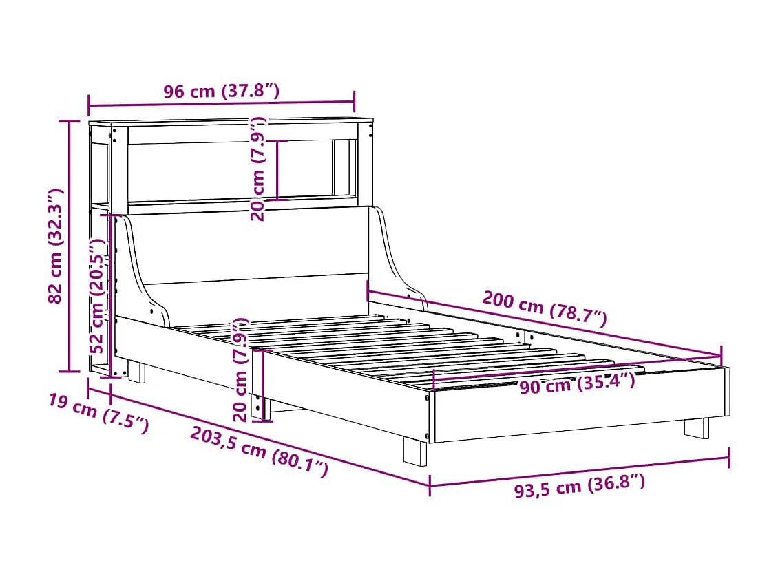 Cadre de lit sans matelas blanc 90x200 cm bois de pin massif