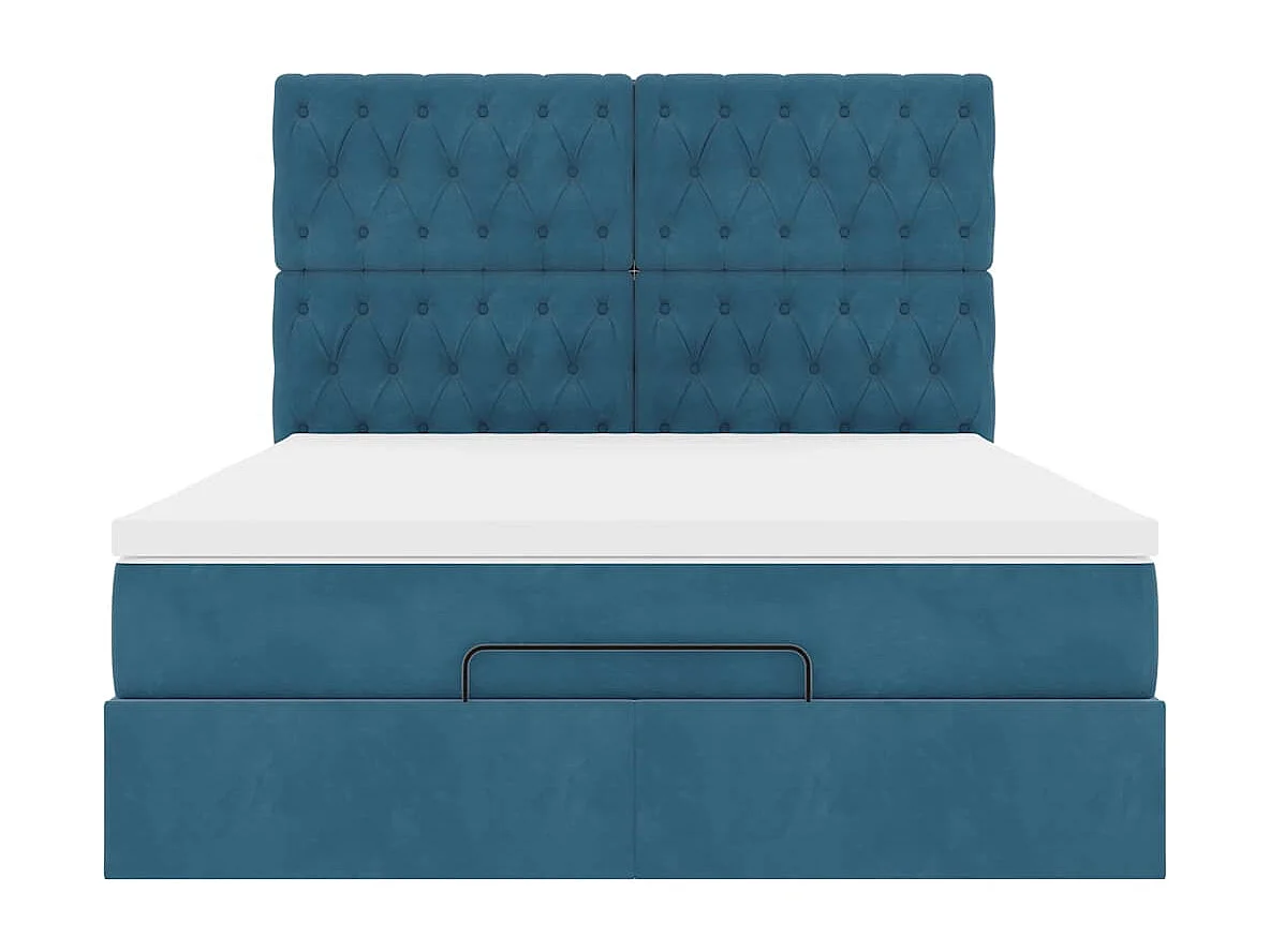 Cadre de lit ottoman avec matelas bleu foncé 140x190 cm velours