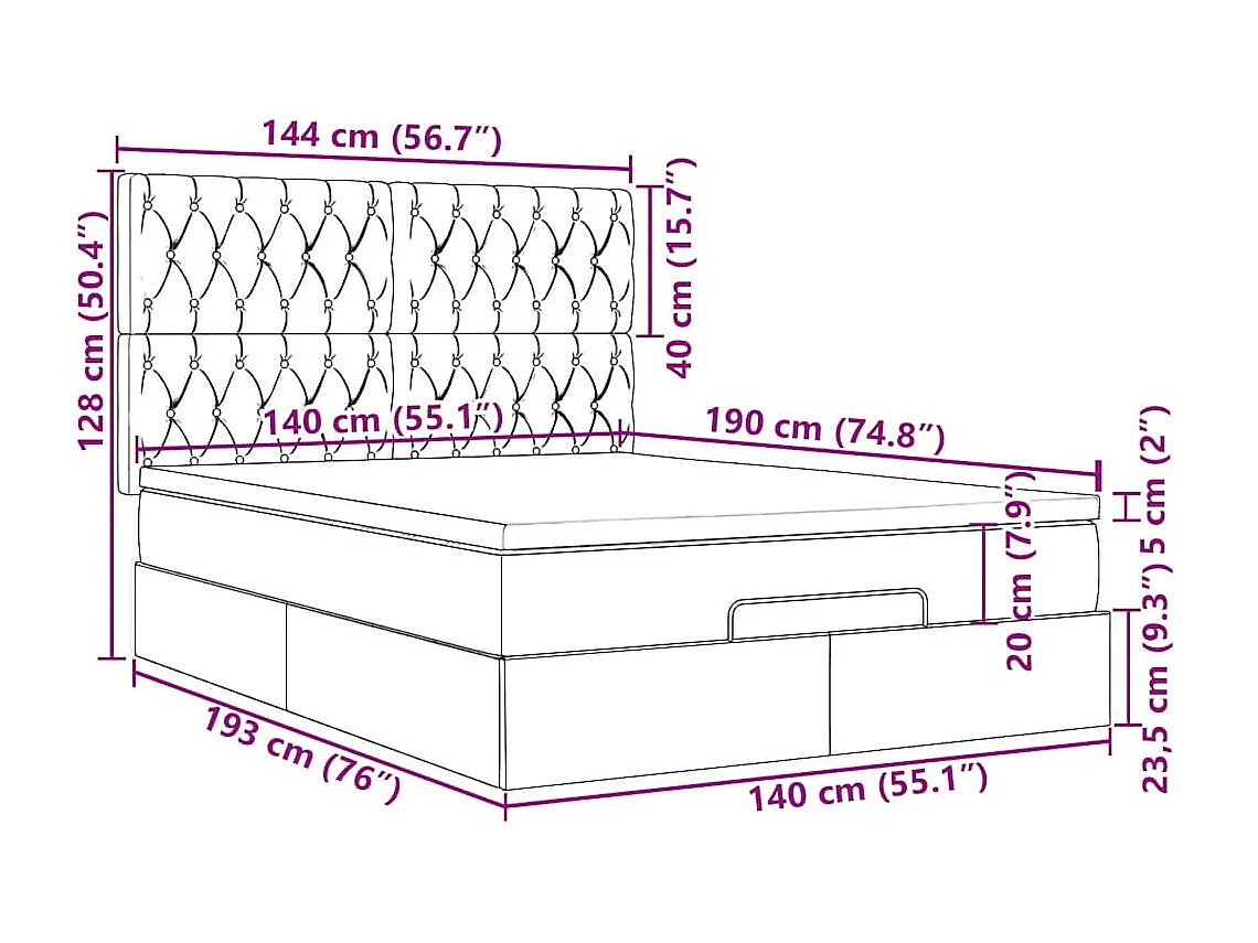 Ottoman bed met matrassen 140x190cm fluweel donkerblauw