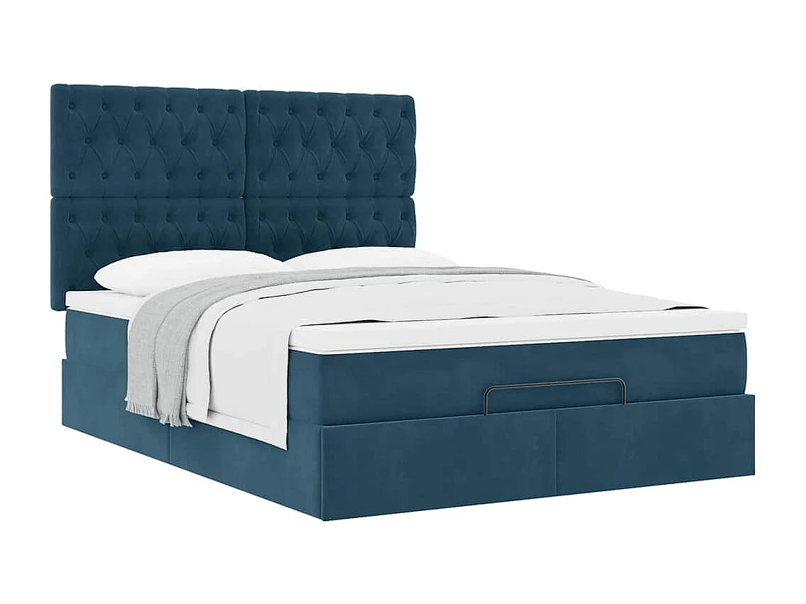Ottoman bed met matrassen 140x190cm fluweel donkerblauw