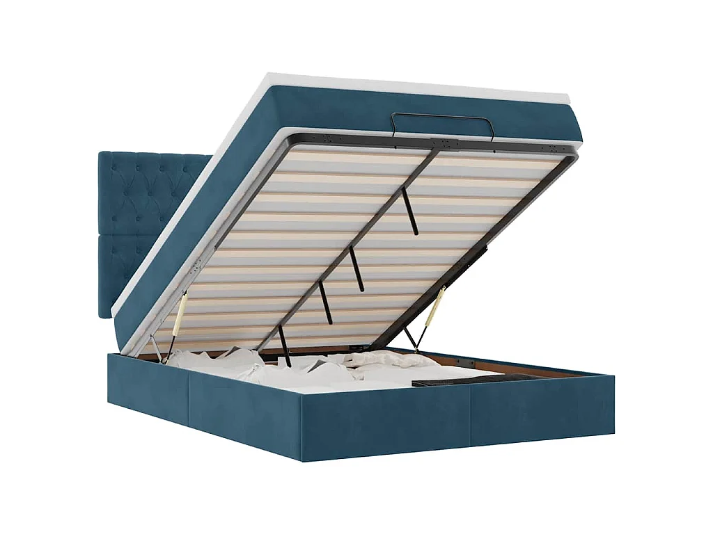 Cadre de lit ottoman avec matelas bleu foncé 140x190 cm velours
