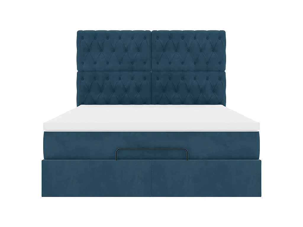 Cadre de lit ottoman avec matelas bleu foncé 140x190 cm velours
