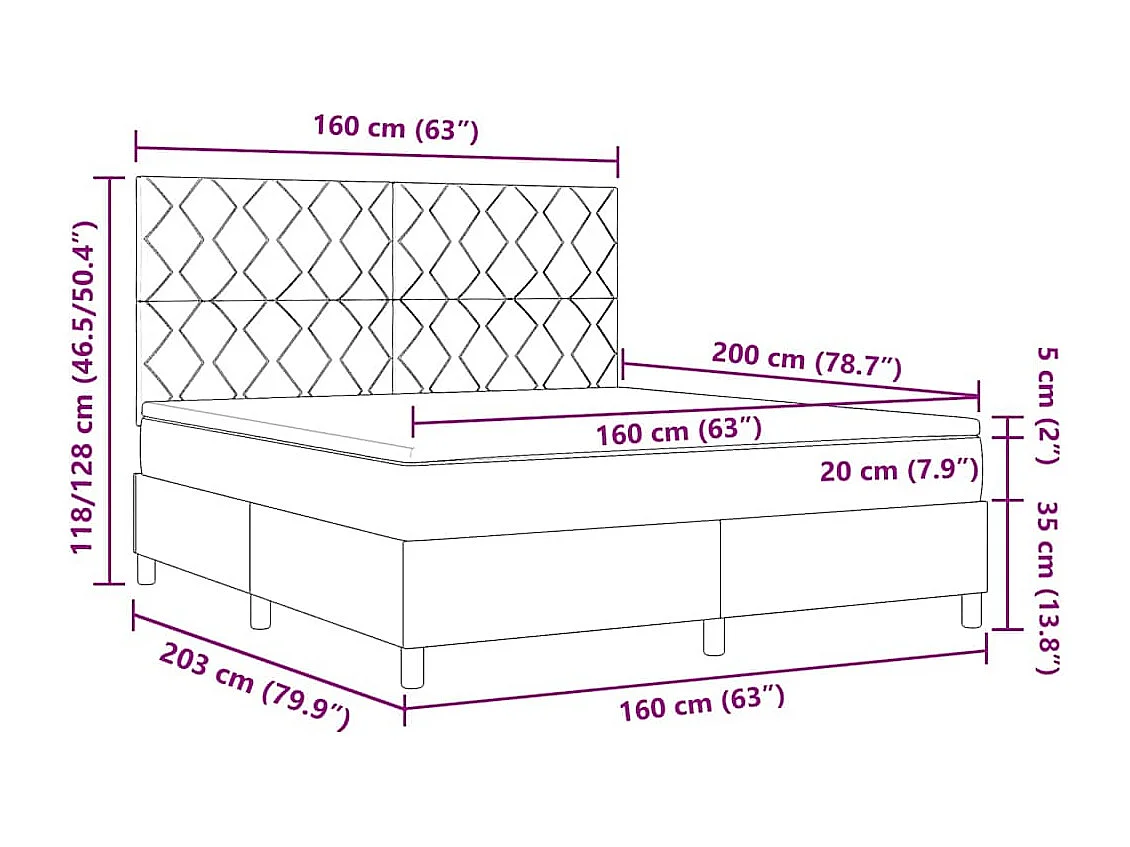 Boxspringbett mit Matratze mit Kopfteil Blau 160 x 200 cm Stoff