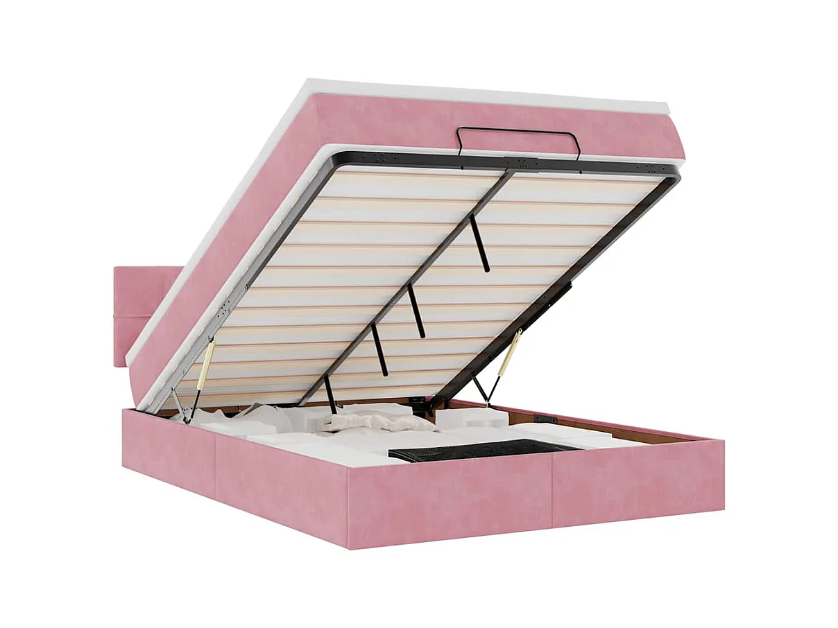 Ottoman bed met matras 140x200cm fluweel roze