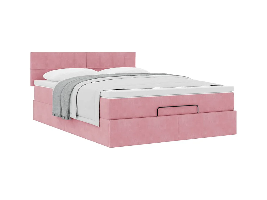 Ottoman bed met matras 140x200cm fluweel roze