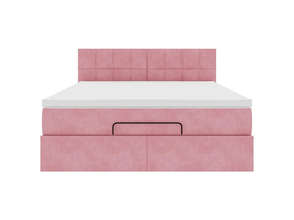 Estructura cama otomana colchón terciopelo rosa 140x200cm