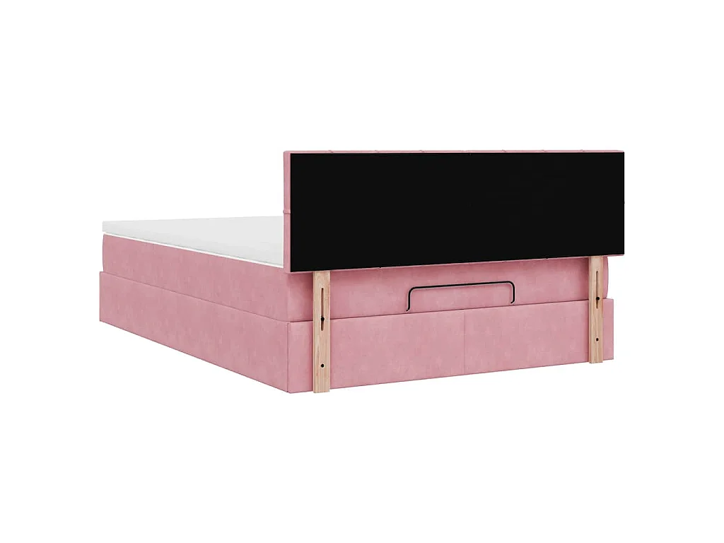 Estructura cama otomana colchón terciopelo rosa 140x200cm