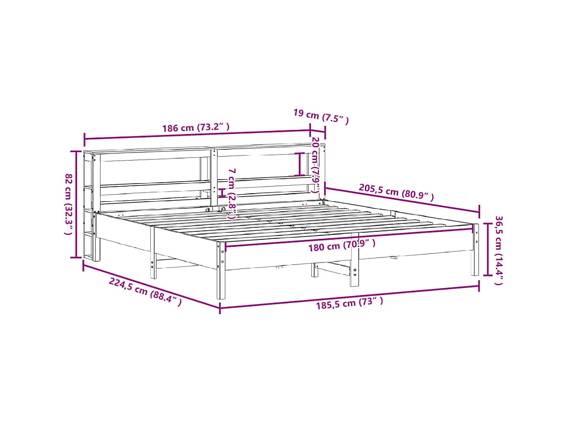 Cadre de lit sans matelas blanc 180x200 cm bois massif de pin