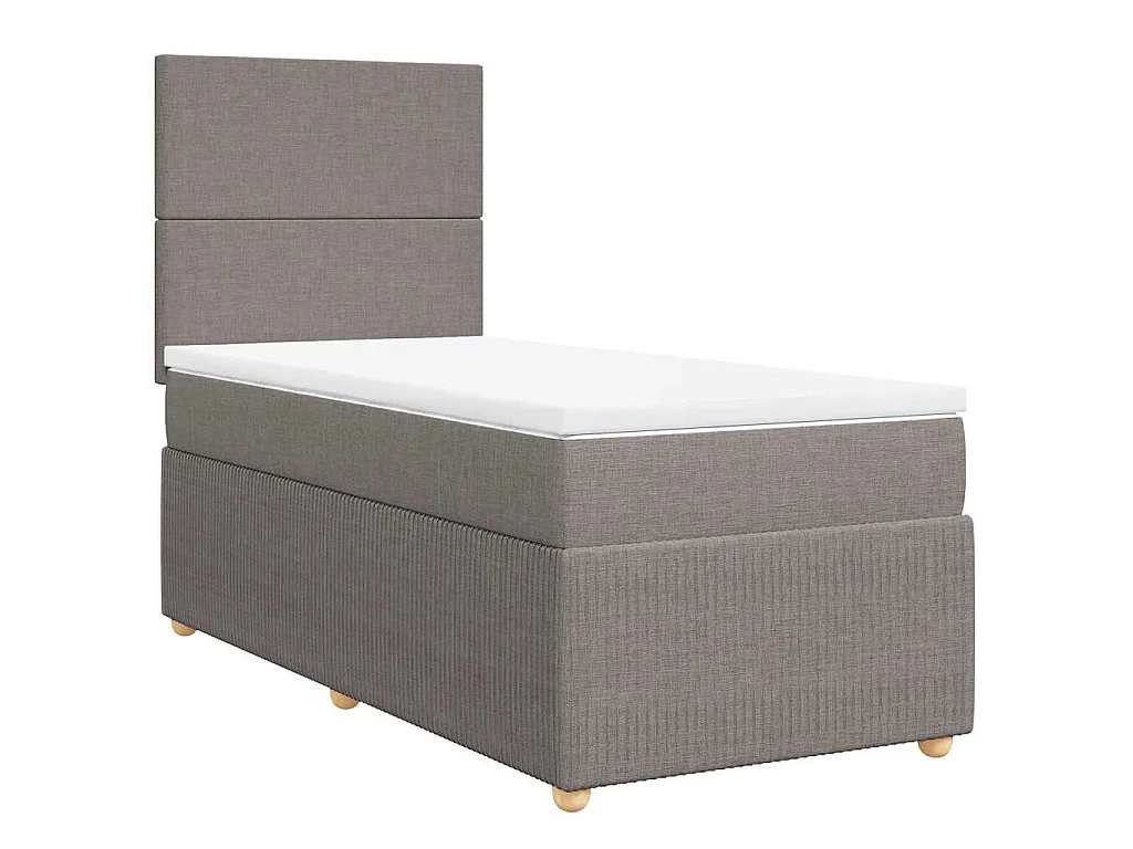 Cama box spring con colchón tela gris taupe 90x200 cm