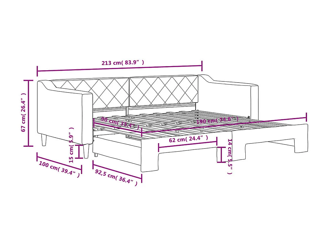 Tagesbett Ausziehbar Hellgrau 90x190 cm Stoff