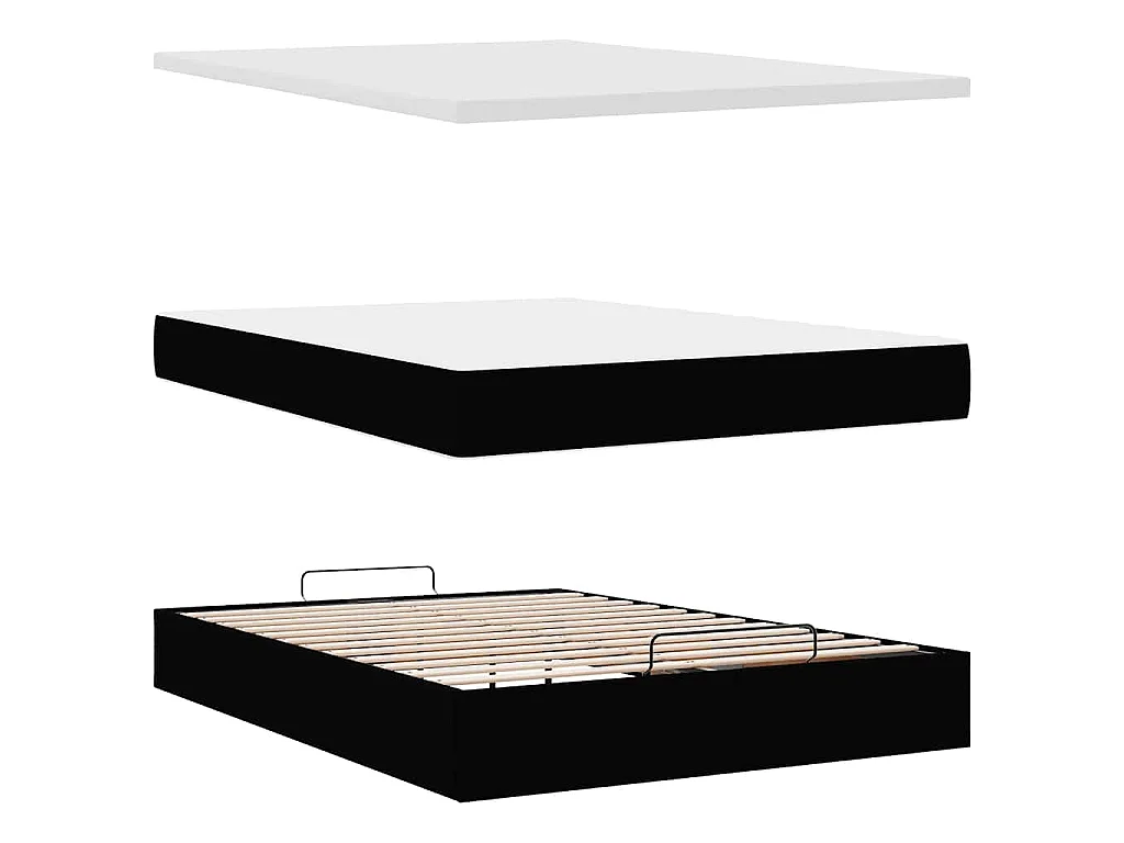 Estructura cama otomana colchón cuero sintético negro 140x200cm