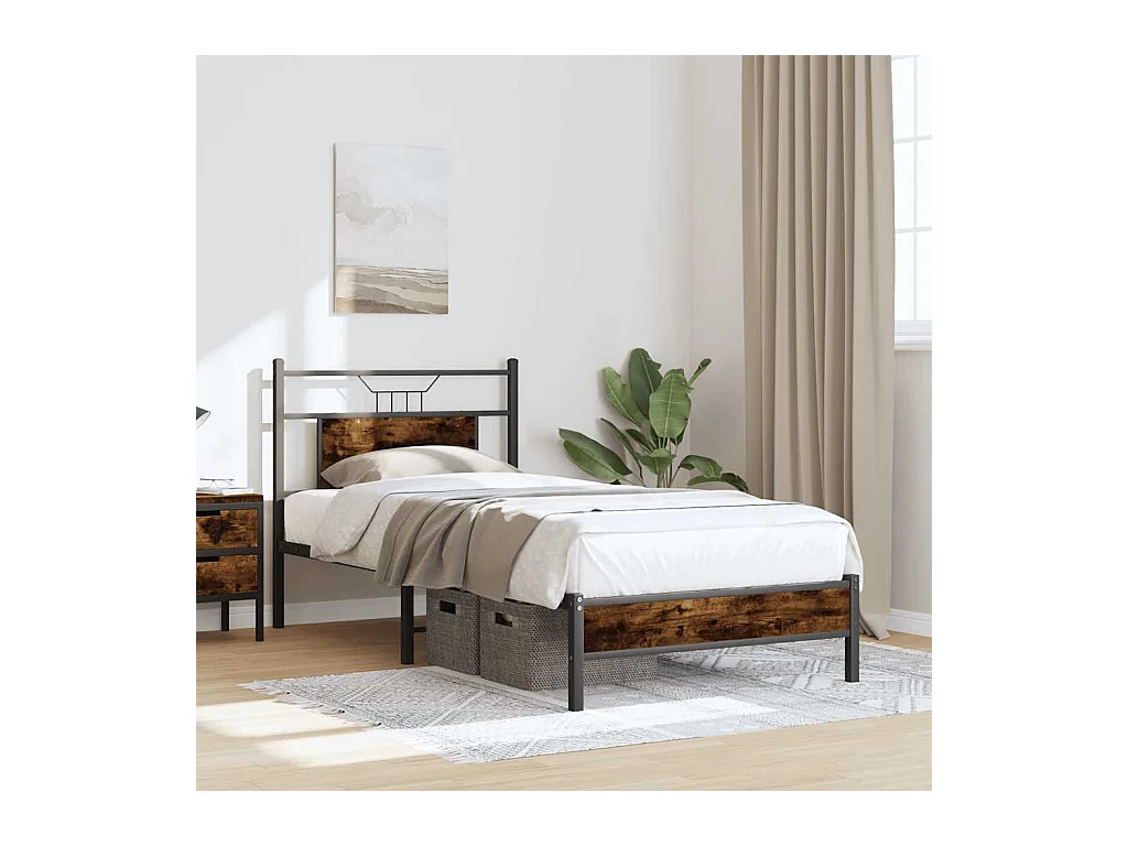 Estructura de cama sin colchón madera roble ahumado 90x190 cm