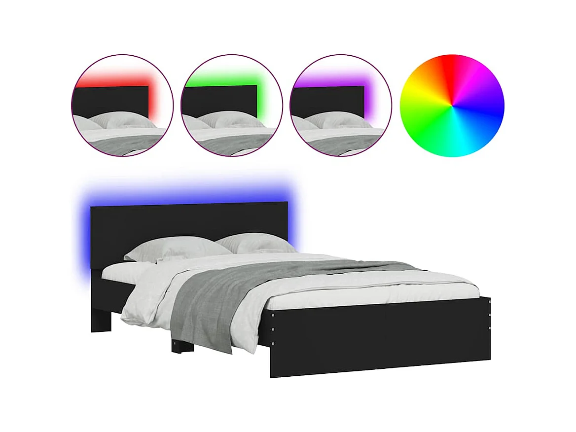 Giroletto con Testiera e LED Nero 140x190 cm