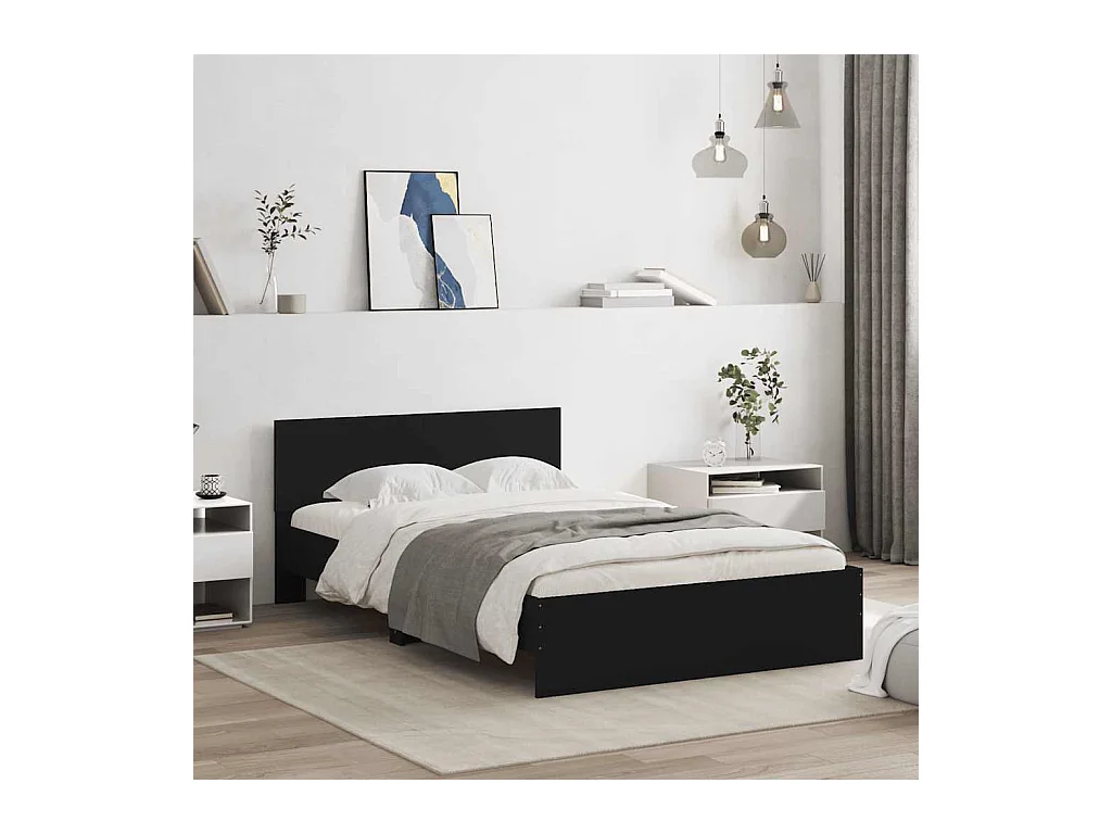 Giroletto con Testiera e LED Nero 140x190 cm