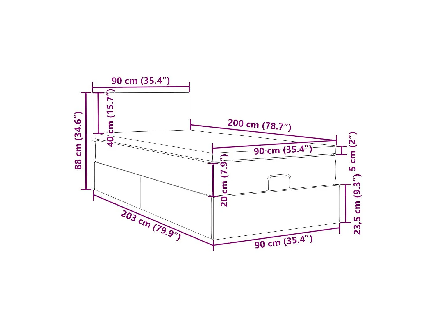 Lit ottoman avec matelas et LED Vert foncé 90x200cm velours